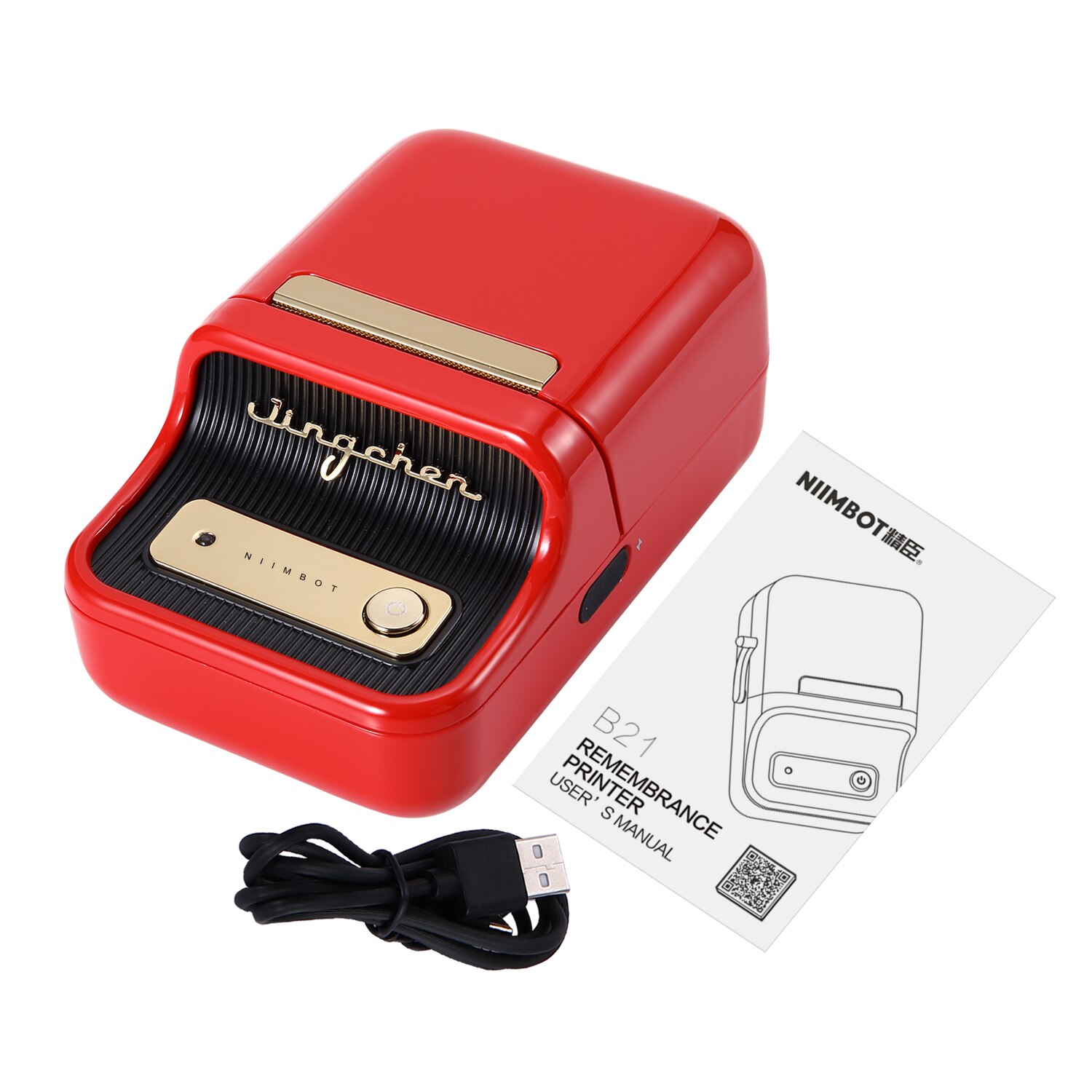NIIMBOT – imprimante d'étiquettes B21 Portable sans fil, connexion BT, largeur d'étiquettes 20-50mm, étiquettes autocollantes thermiques, reconnaissance RFID: Rouge