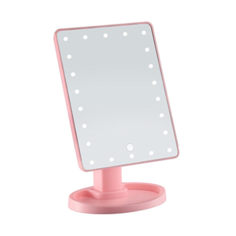 LED Lighted Vanity Touch Screen Makeup Mirror 360 Degrees Rotation Make up Rotating Cosmetic Beauty LED Table Stand Mirrors: Pink