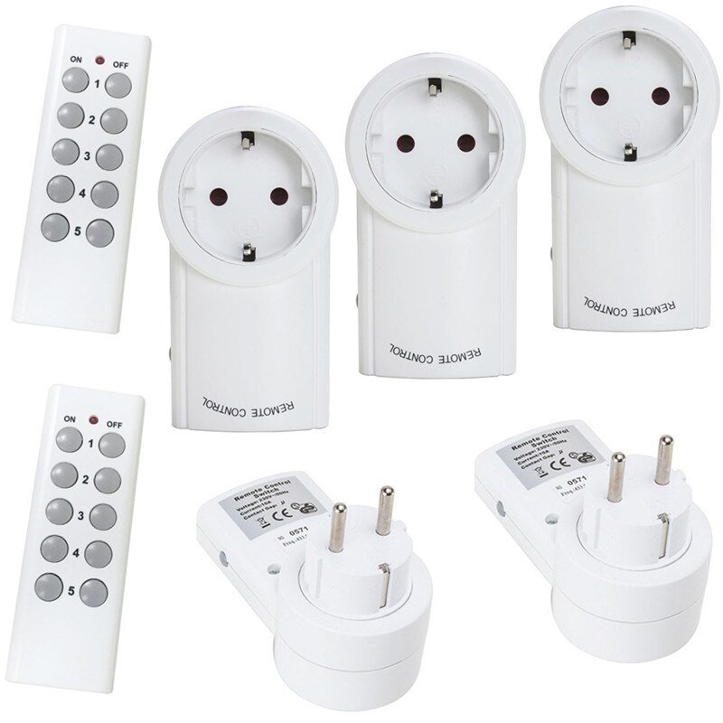 Draadloze Smart Afstandsbediening Stopcontact Lichtschakelaar Eu Standaard Plug Universele 433Mhz Stopcontact Socket Ondersteuning Broadlink: 2Remote 5 Socket