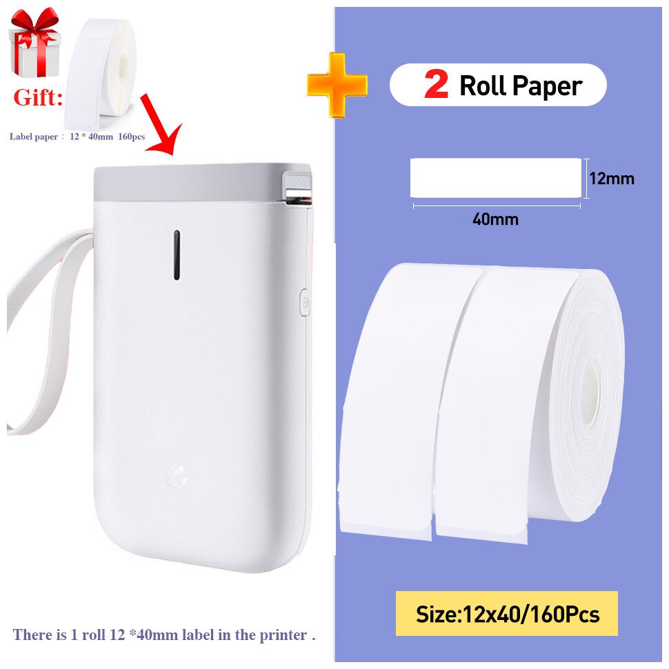 Imprimante thermique portable D11 pour étiquettes, machine d'impression thermique pour poche, étiquette de planificateur: White w 12x40mm2