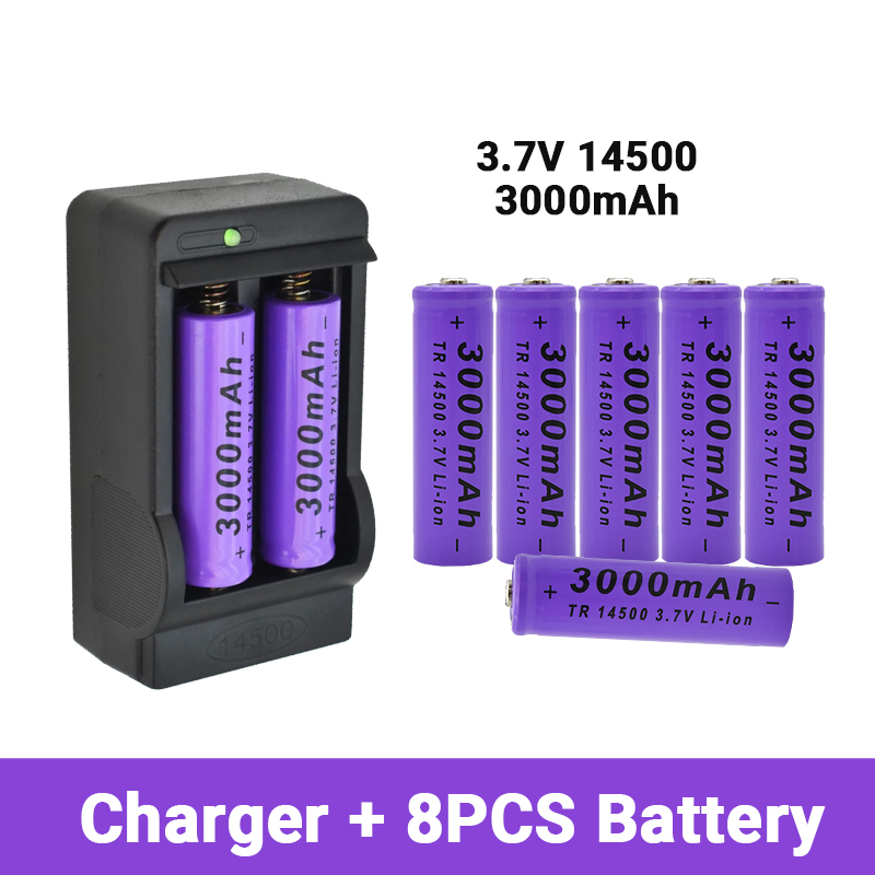Batterie Lithium haute capacité 14500, 3.7V, 3000mah, Rechargeable, pour lampe de poche LED, jouet,: WHITE