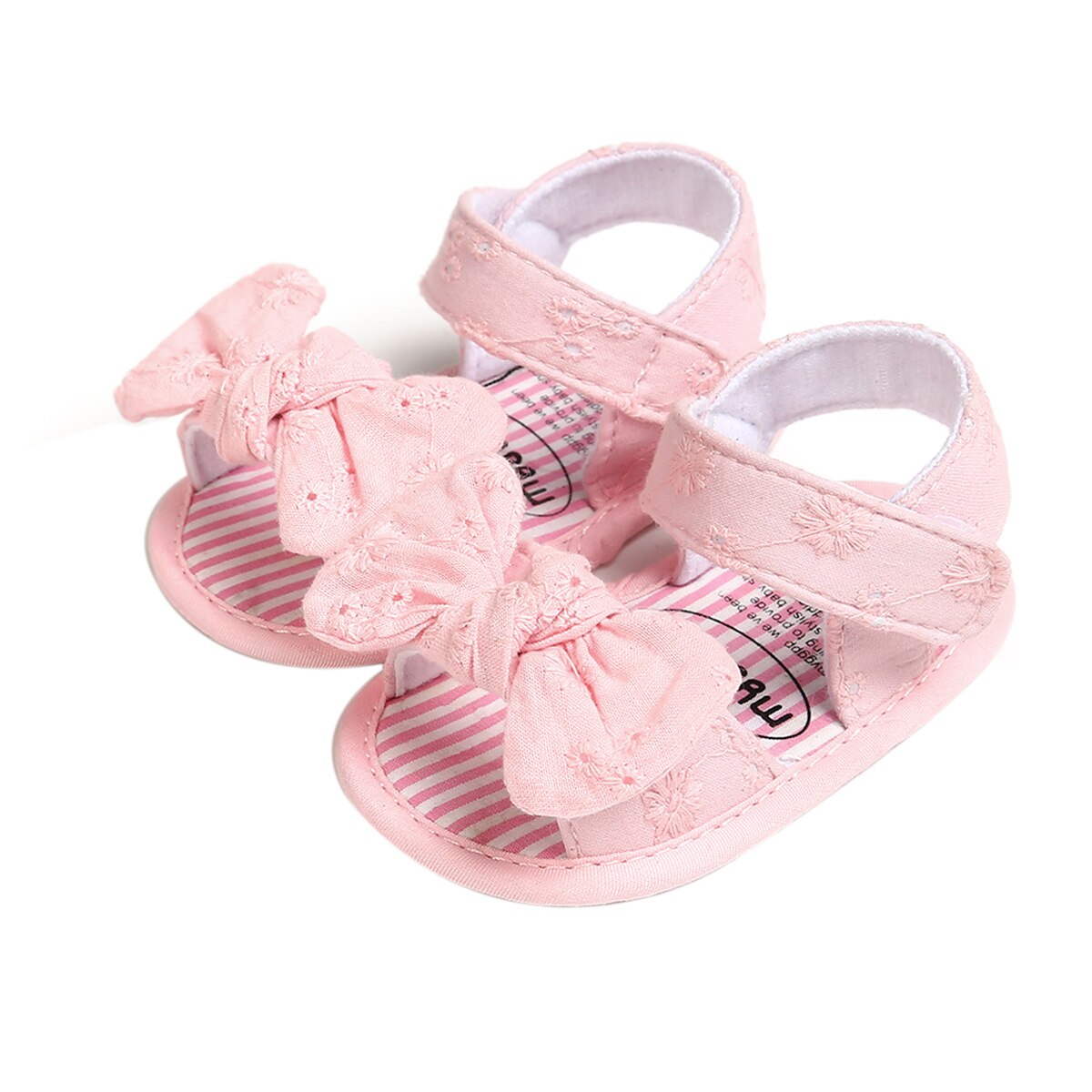 Sommer efterår søde småbørn piger åben tå skridsikker blød sål flade prinsesse sandaler med sløjfe 0-18m: Lyserød / 11cm