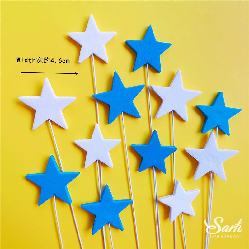 Roze Geel Blauw Sterren Cake Toppers Gelukkige Verjaardag Decoratie Voor Wedding Valentijnsdag Feestartikelen Bakken Mooie: 12pc blue white star