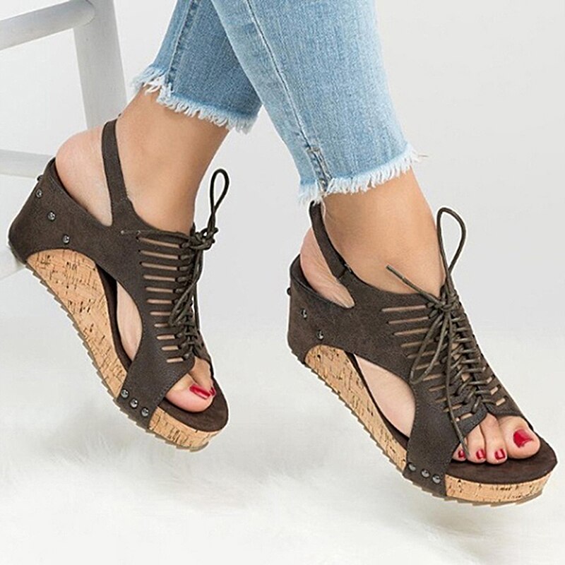 Women's Shoes With Platform Fish Mouth Non-slip Platform Slope Wedge High Heels Buckle Cross-Strap Sandals