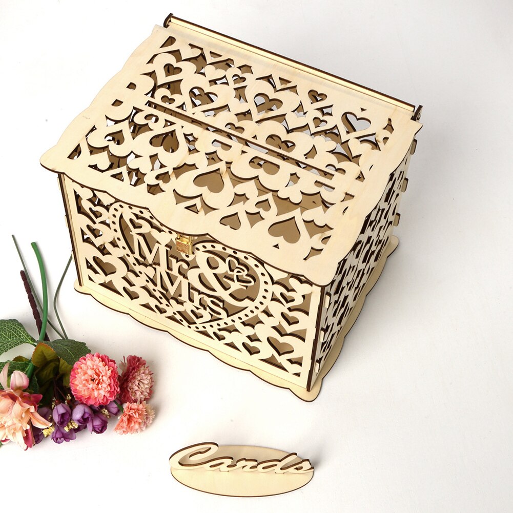 Wood Wedding Card Box DIY Mr Mrs Supplies Couple Deer Hollow Love Pattern Wedding Supply