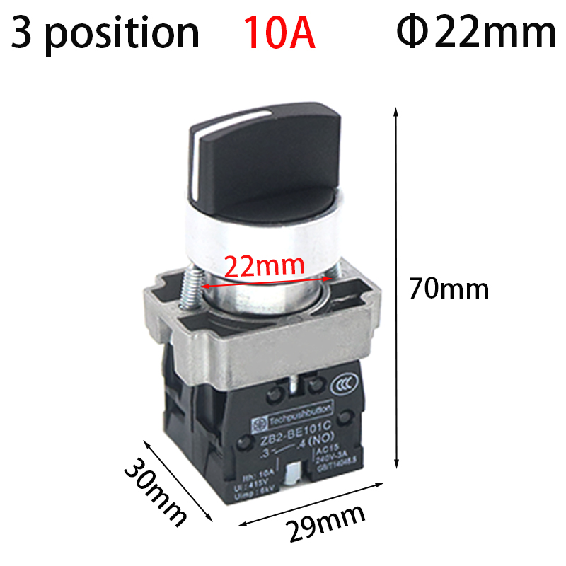 22mm Industrial Selector Switch Knob - 2/3 Position, Self Locking Self Resetting 1NO/1NC/2NO Contacts - XB2-BD Series BD21 BD23: 3XL / Blue / 12 V