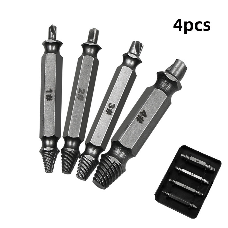 4/5/6 PCS Damaged Screw Extractor Drill Bit Set Stripped Broken Screw Bolt Remover Extractor Easily Take Out Demolition Tools: 4PC Silver