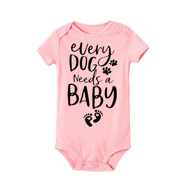 Casual Newborn Kids Baby Girls Boys Every Dog Beeds a Baby Footprint Short Sleeve Romper Jumpsuit Outfit Summer Baby Clothes: Pink / Newborn