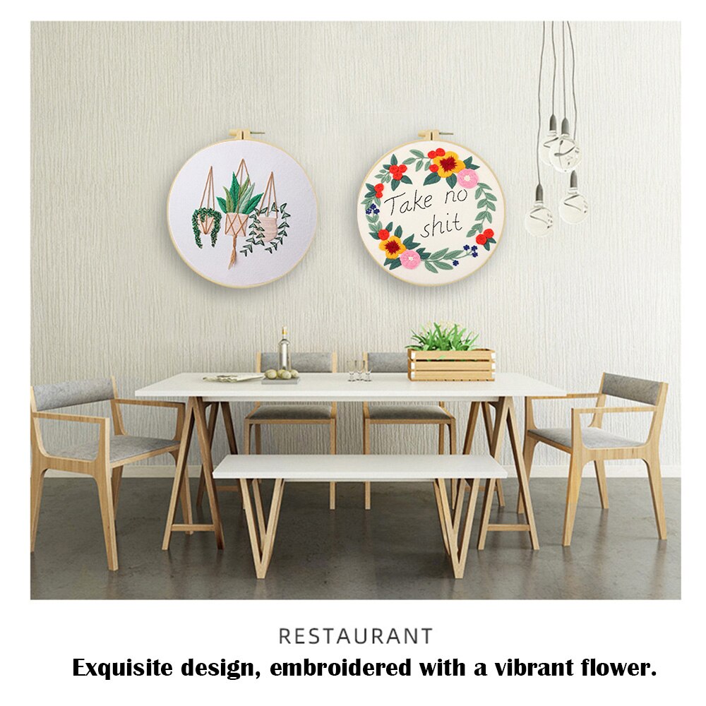 Circle Embroidery Kits DIY Art Sewing Craft Plant Series Cross Stitch Handcraft Home Hanging Painting Decor for Beginner
