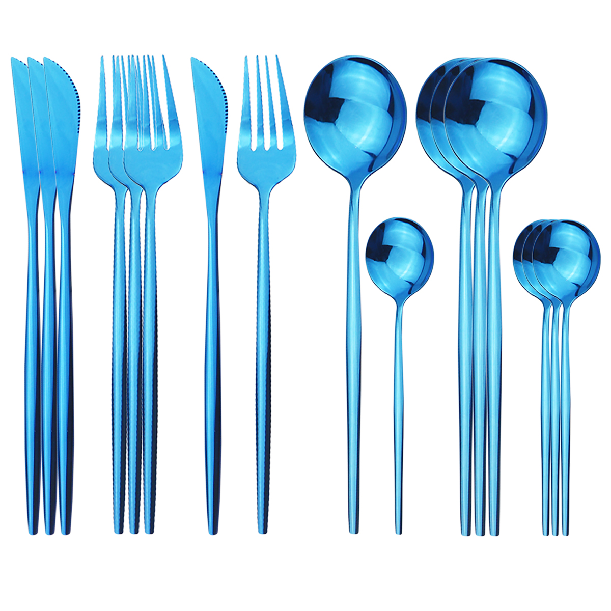 16Pcs/Set Dinnerware Set Black Cutlery Set 304 Stainless Steel Flatware Set Knives Fork Spoon Kitchen Party Tableware Silverware: Blue