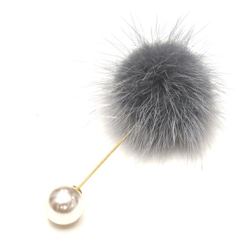 Cute Charm Simulated Pearl Pins For Women Korean Fur pompom Ball Piercing Lapel Brooches Collar Jewelry