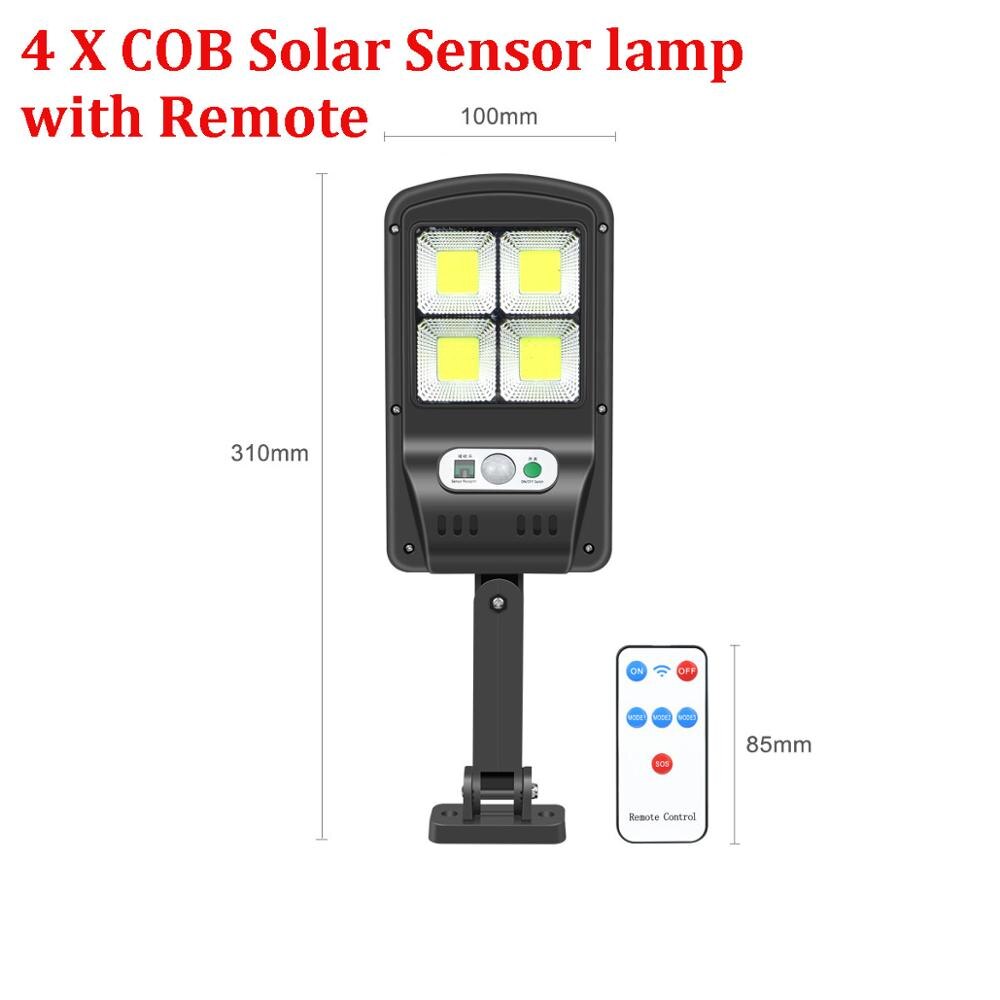 Solar Outdoor Garden Street Path Light 4/6 Cob Solar Pir Motion Sensor Nacht Beveiliging Emergency Wandlamp Met Afstandsbediening: Small 4 COB
