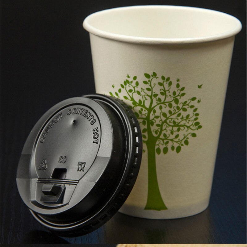 50pcs 350ml wit wegwerp cups groene boom patroon party verjaardag gunst koffie thee papier cup met deksel takeaway pakket