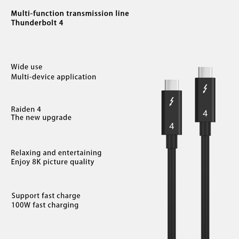 USB C Thunderbolt 4 Type C Cable PD 100W Fst Charging Wire 40Gbps Data Transfer