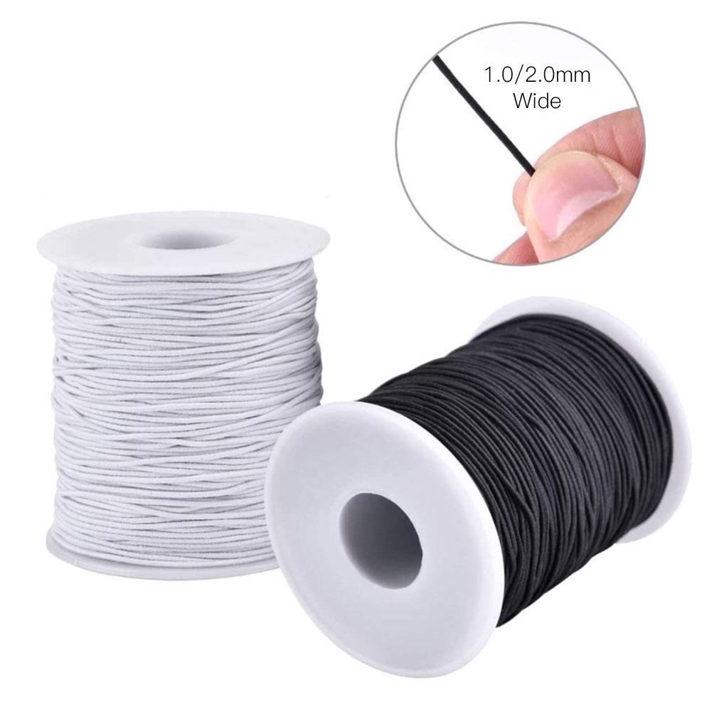 Rollo de 100m de hilo elástico redondo para máscara, pulsera de cristal, accesorios para fabricación de mascarillas, 1mm/2mm, negro y blanco