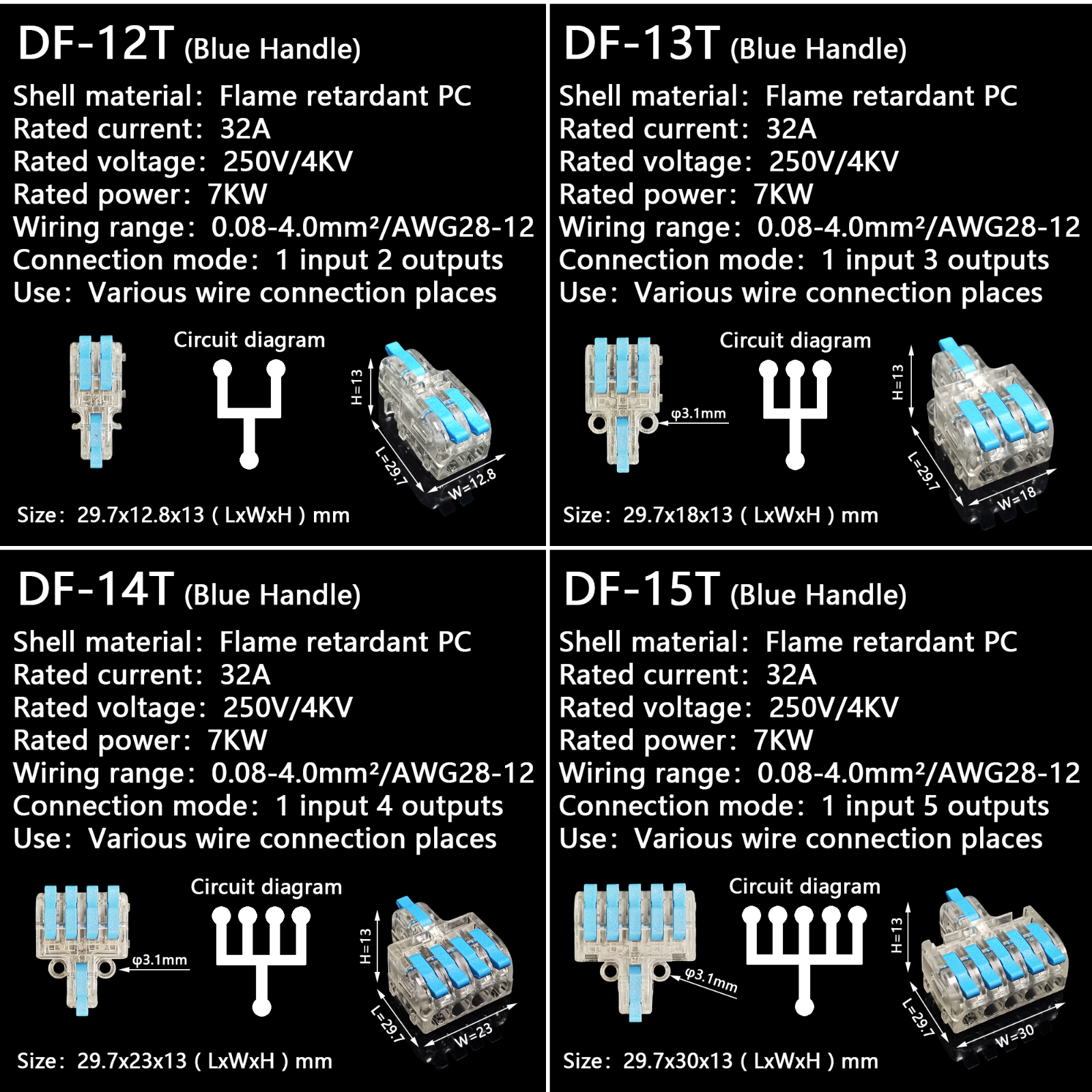 Mini Fast Boxed Wire Connector DF-12/13/14/15 Compact Conductor Spring Wiring Connector Conductor Push-in Terminal Block