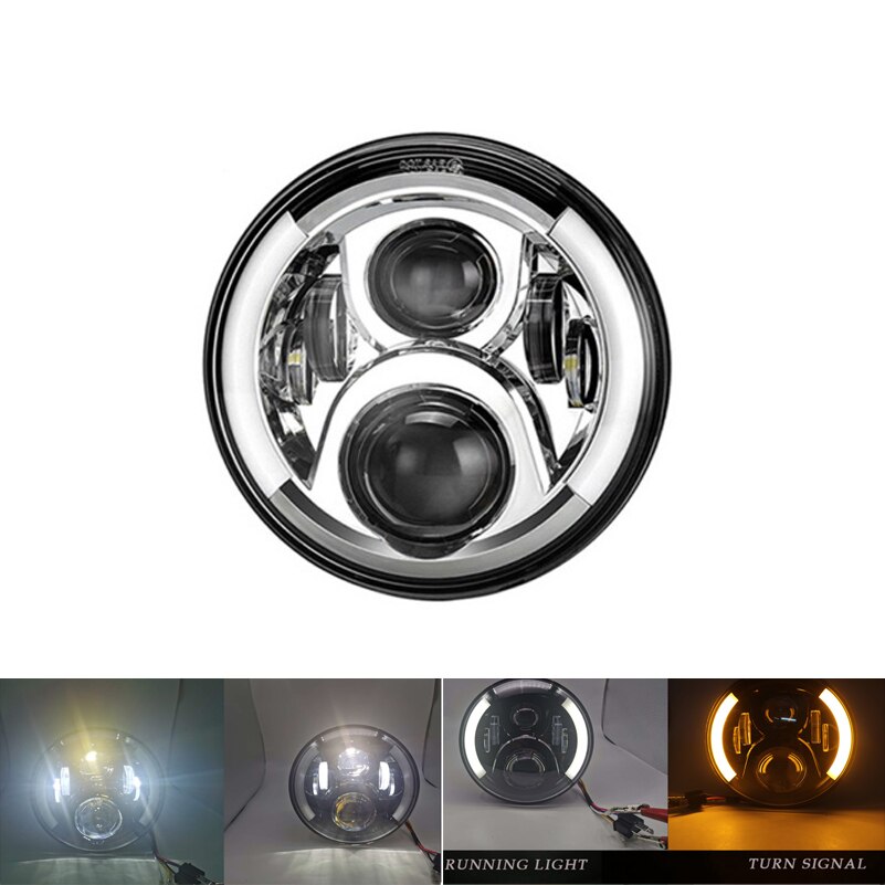 Boîtier de montage des phares LED pour motos, 7 pouces, éclairage avant chromé pour conduite, 60W, DOT DRL: only chrome 7inch B