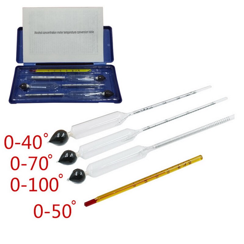 Termometer meter vintage alkohol konsentrasjon meter verktøy hydrometer alkohol meter sett 0 to 100%  alkohol meter tester 4 stk: Plastboks