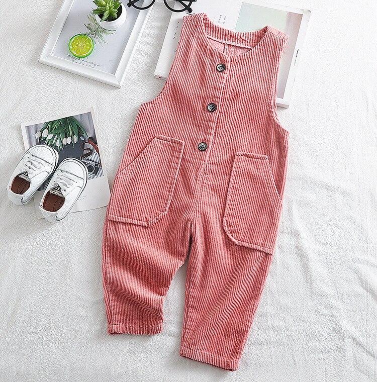 Barnoverall höst barnkläder baby manchester overall koreansk stil flickoverall jumpsuit byxor 2-6y: Rosa / 18m
