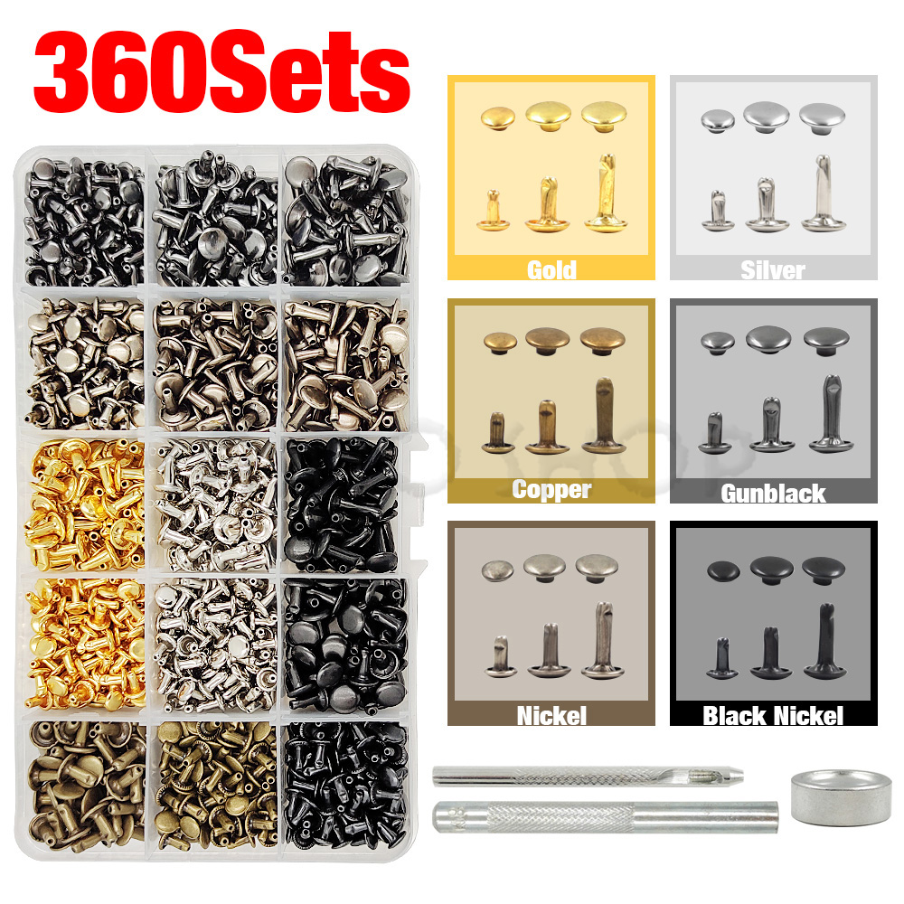 Metal Double Cap Rivets Stud Round Nail Spike With Tool Kits For Leathercraft Repair Shoes Bag Belt Clothing Garment Accessories: antique silver