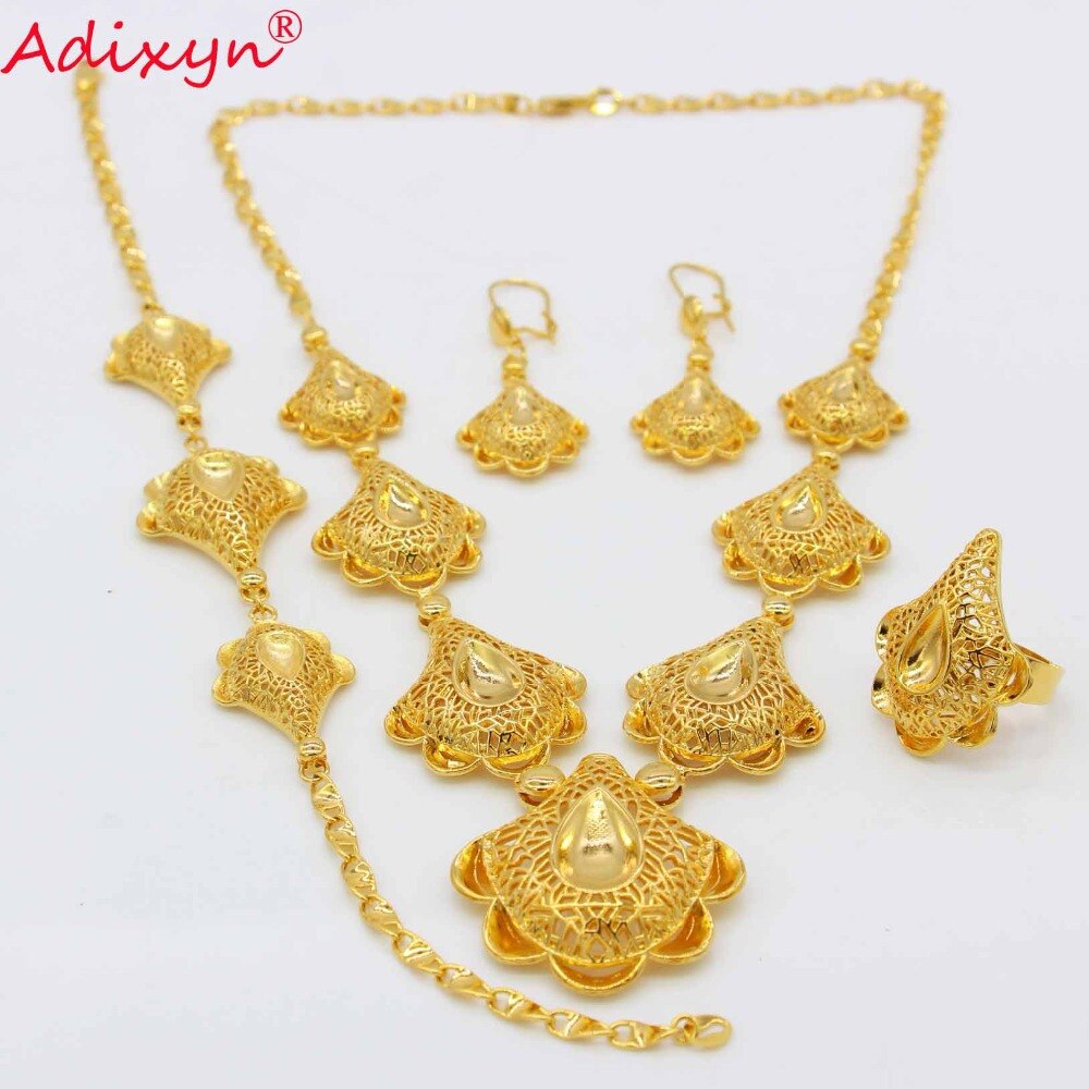 Adixyn Gold Ring/Earrings/Necklaces/Bracelet Jewelry sets for Women Gold Color African/Nigeria Jewellery N09051