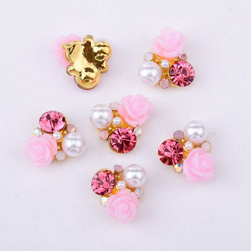 10pcs alloy 3d nail art rose bloemen sieraden nagels crystal rhinestones nailart nagels decoraties komen accessoires Y951 ~ 958