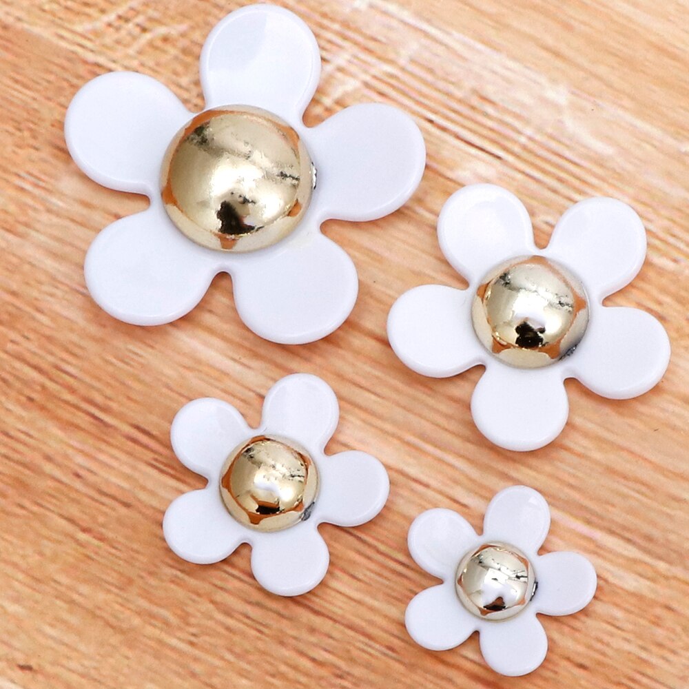 20 Stk/partij Bloem Hars Mix Size Roze Wit Blak Kleur Kawaii Hars Hanger Bloem Decorationfor Mode Resina Ambachten: white