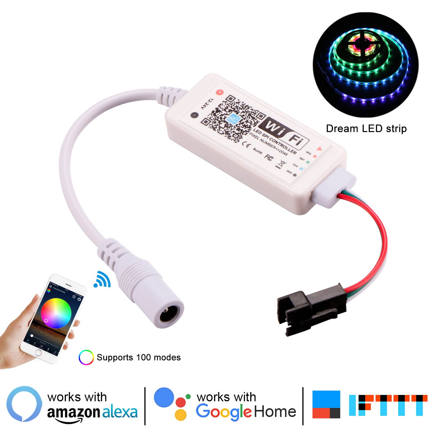 Wifi LED Smart Controller RGB LED Controller For WS2811 2812 RGB LED Strip Lights Compatible With Alexa Google Assistant IFTTT