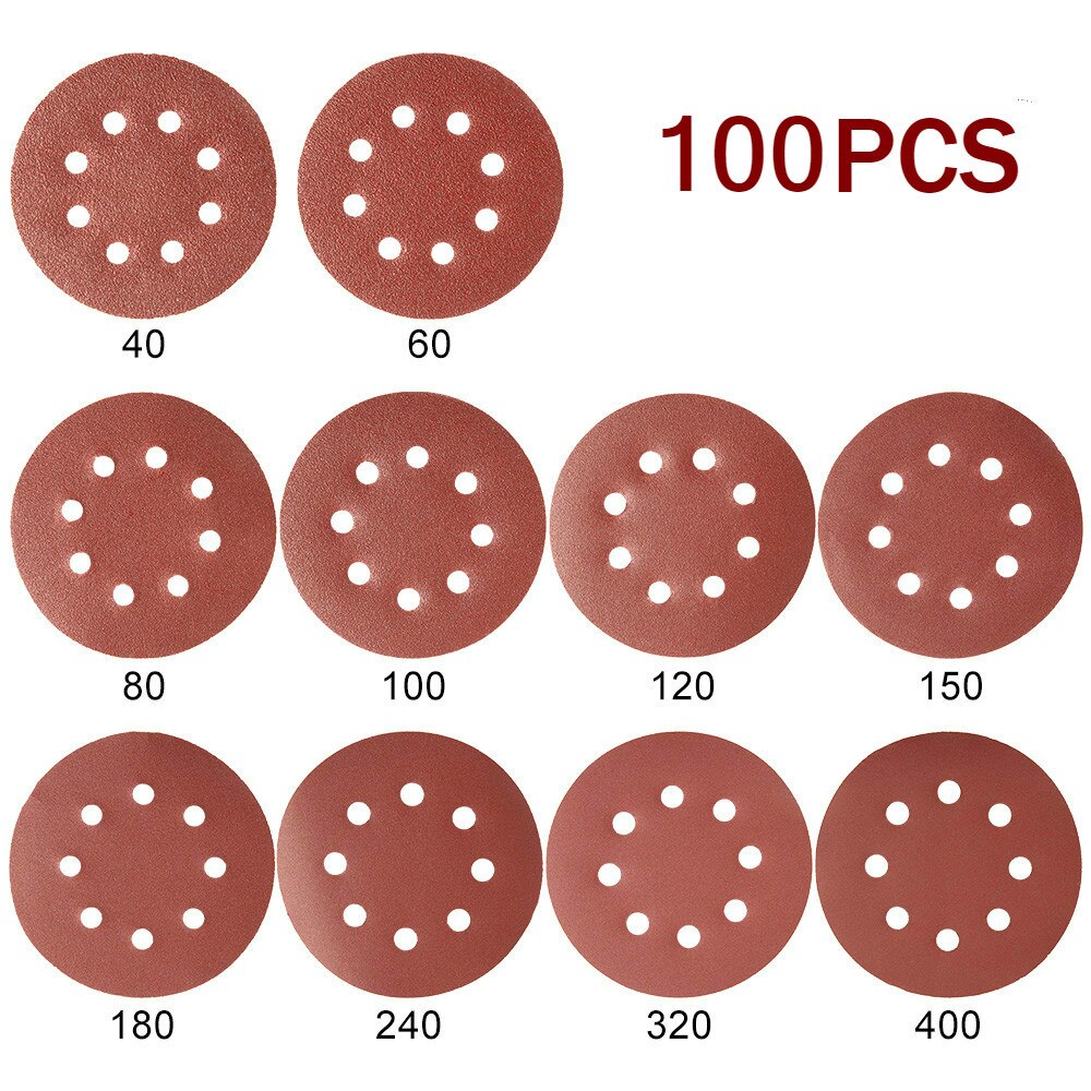 60/80/100pcs 5 Inch 125mm Round Sandpaper Eight Hole Disk Sand Sheets Grit 40-600 Hook and Loop Sanding Disc Polish: 100pcs B