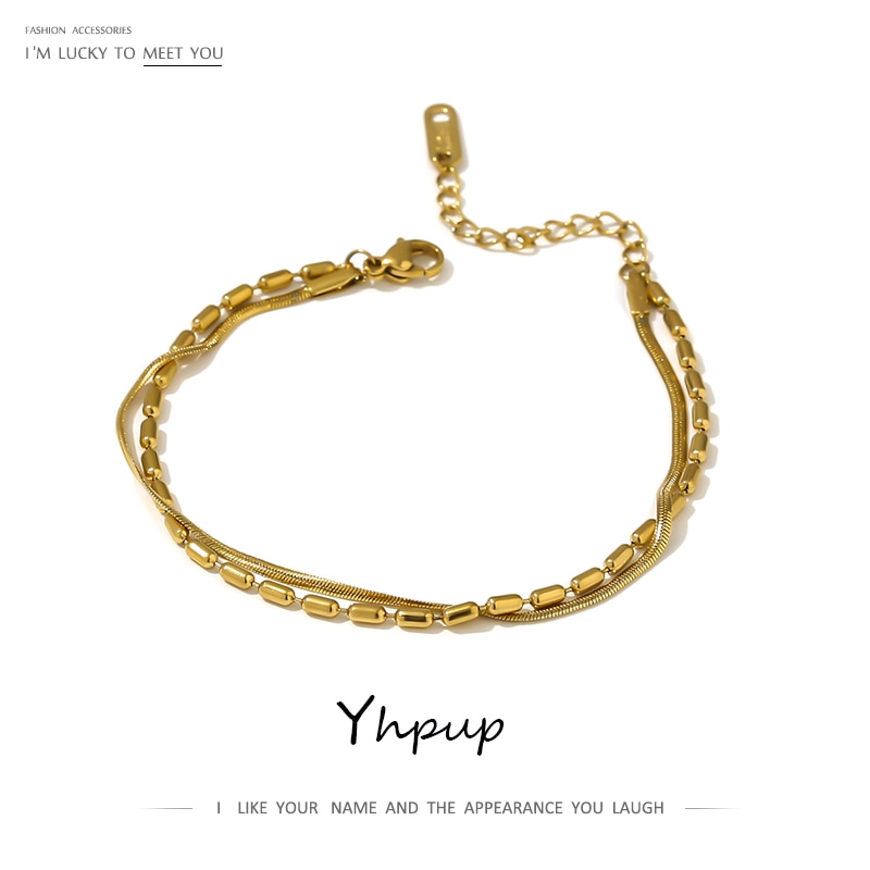 Yhpup Trendy joyería acero inoxidable mujer браслет Jewelry Multi-Layer Golden 18 K Plated Bracelets for Women Bridesmaid