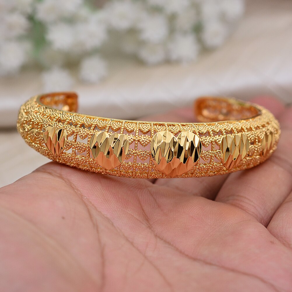 Annayoyo 4pcs India Ethiopian Bracelet Bangles For Women Arab Ethiopian Africa Dubai Gold Color Bangle Jewelry for women