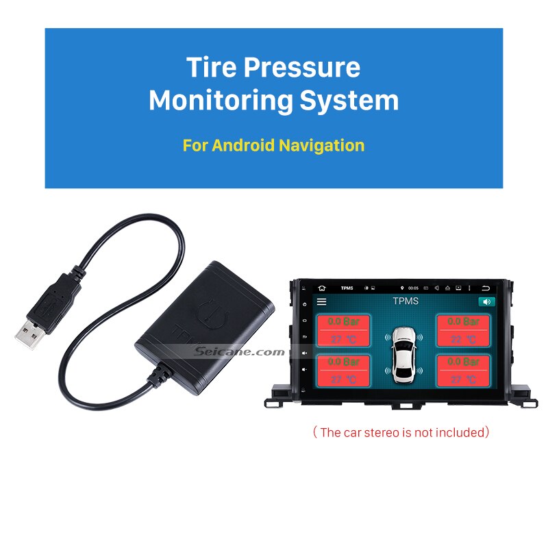 Seicane Portable Car USB TPMS with 4 Internal Sensors for Aftermarket Android radio Tire Pressure Monitoring Auto Alarm System