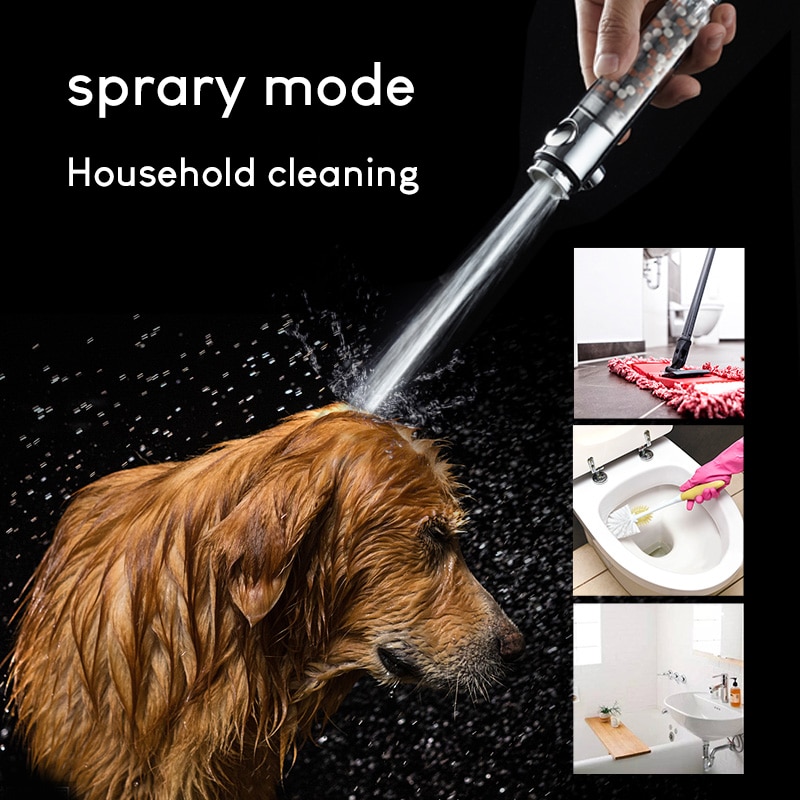 VEHHE 3 Modes Adjustable High Pressure Anion Filter Hand Shower Head On/Off One Button to stop Water Saving Shower Head