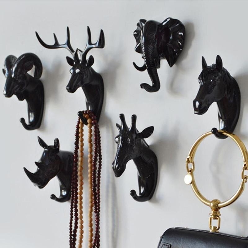 Creativity Animal Shaped Hooks Deer Stags Rhino Horse Rack Holder Elephant Giraffe Hook Hanger Head Coat Wall Hat Home Deco J6W3