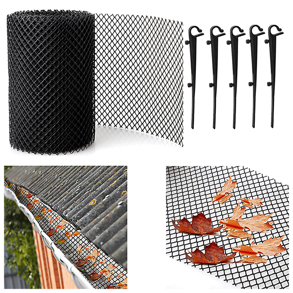 Gardening Supplies Hooks Net Gutter Protector Mesh Prevent Leaves Black Easy Fit Debris With Nail Cloggs Moss Guard
