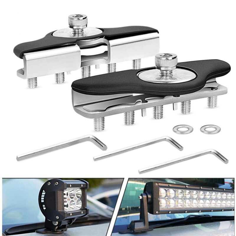 1 par motorhjelm bil lys beslag universal metal offroad suv lastbil motor dæksel arbejdslampe clip mount holder klemme: Sort c