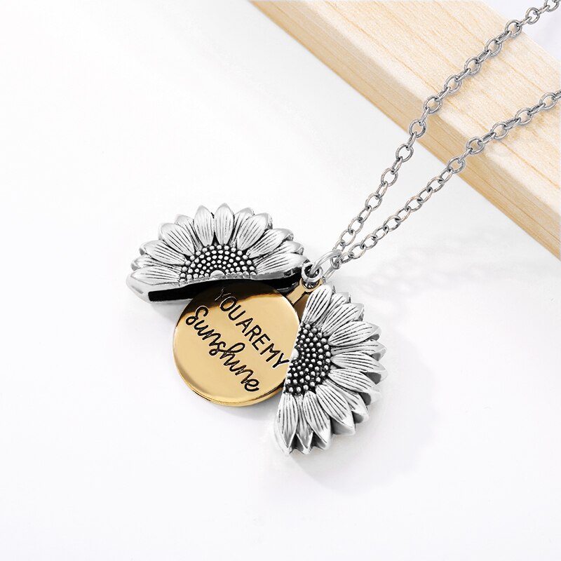 You Are My Sunshine Sunflower Necklaces For Women Rose Gold Silver Color Long Chain Sun Flower Female Pendant Necklace Jewelry: XL075B