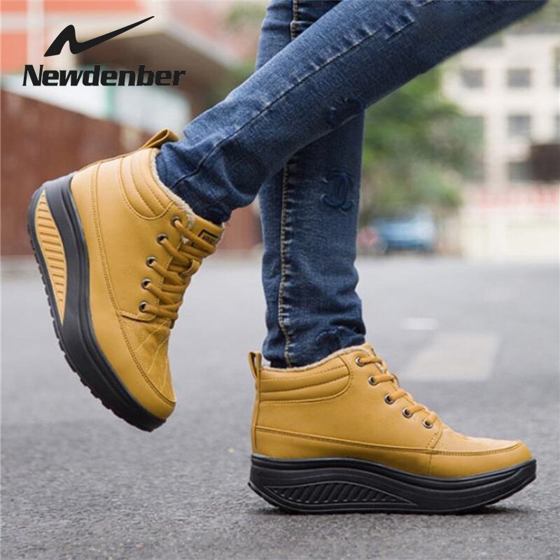 Femmes Bottes D'hiver À Lacets Baskets Thicksoled Loisirs Bottes De Voyage Solide À Tête Ronde de Couleur Slip Femmes Neige Bottes Augmentent Dans