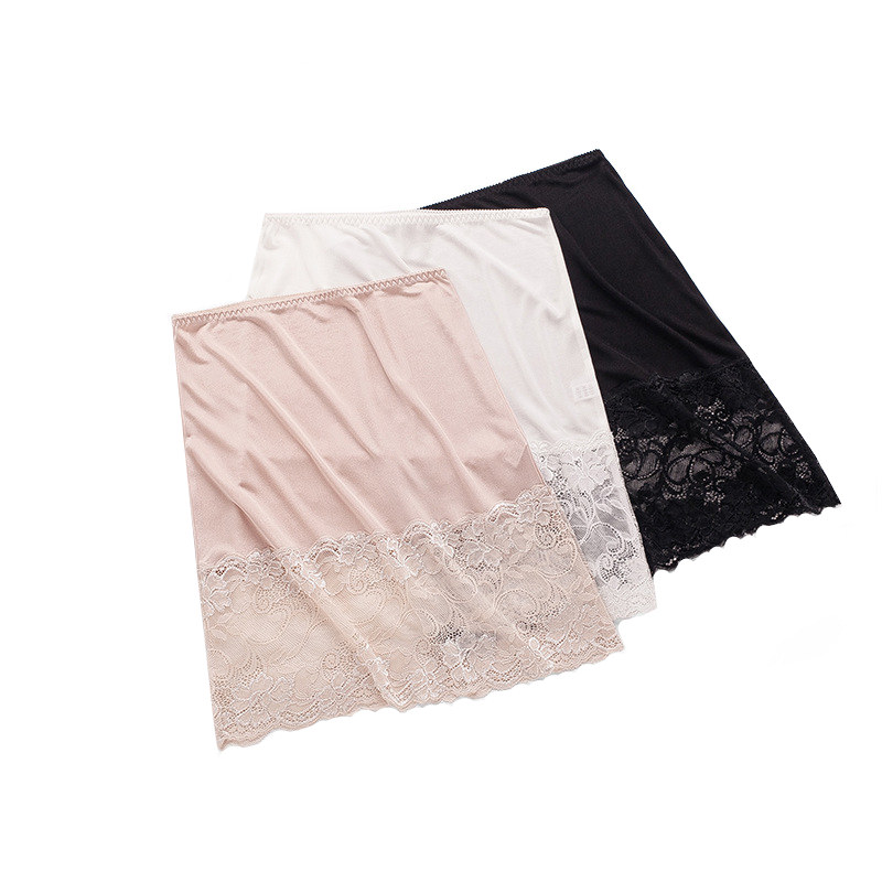 Birdsky OR-63, Women silk half slips petticoat chemise lace underskirt, high waist, 70% viscose 30% mulberry silk, 3 colors.