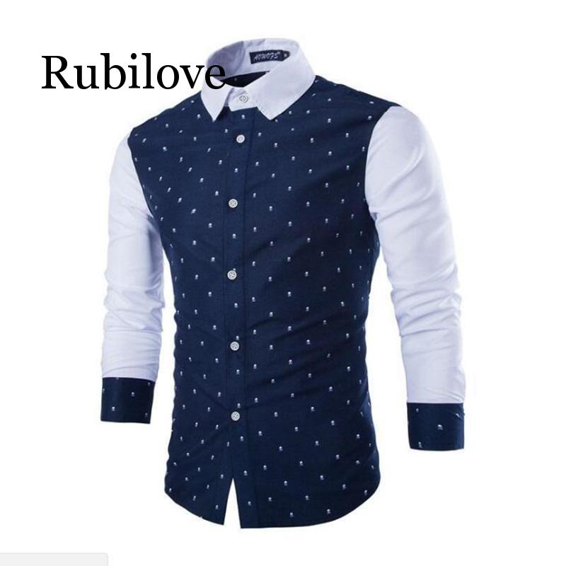 Herre skjorter med lange ærmer plus størrelse bomuld kranie prints casual slim fit sommertøj skjorter til mandlige tøj m -2xl: Blå / Xl