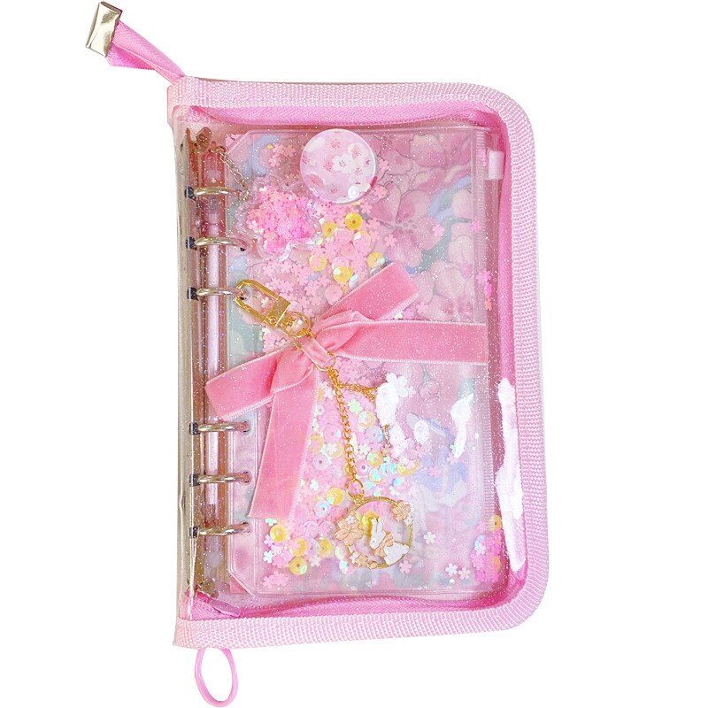 Kawaii Transparent A6 Sakura Zipper Binder Diary Notebook Set Journal Note Book Cherry Blossoms Binder Journals Book Stationery