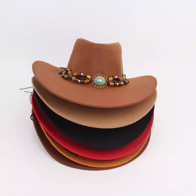 Vintage Tribal Western Cowboy Hat Ethnic Pattern Wide Brim Casual Sun Hat Retro Suede Big-edge Cowgirl Denim Hat for Travel