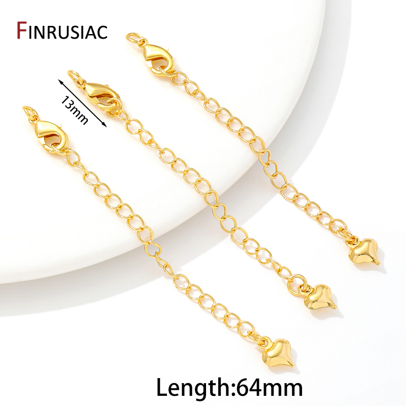 Cadenas de extensión de latón chapado en oro de 18 quilates con cierres de langosta, conector de eslabones, cola de collar, suministros de accesorios de pulsera DIY