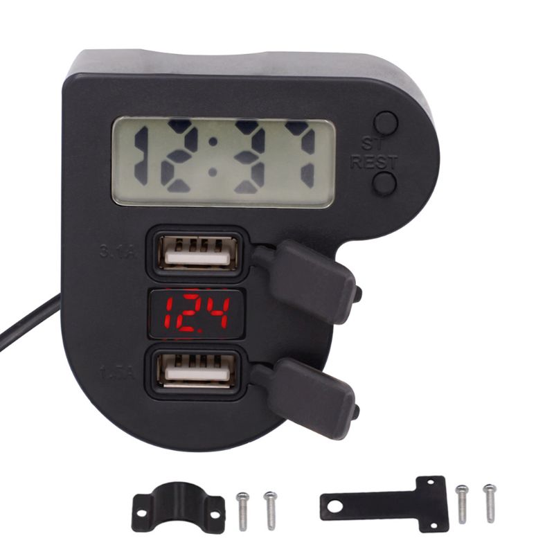 Waterdichte DC12V-24V Motorcycle Dual Usb Charger Met Tijd Klok Led Voltmeter Op/Uit Schakelaar Power Adapter Voor Telefoon Gps tablet