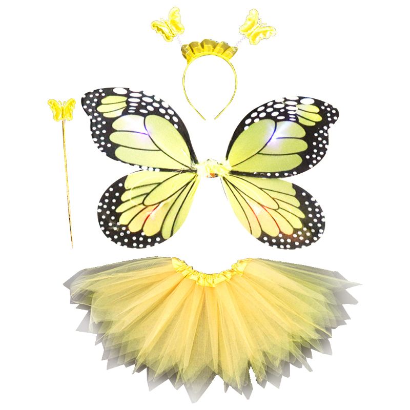 Voksne børn 4 stk fe kostume sæt led simulation sommerfugle vinger spids tutu nederdel pandebånd tryllestav prinsesse piger fest dress up
