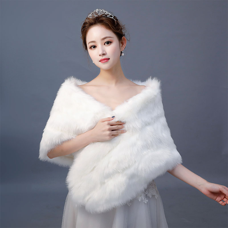 Ivory Winter Wedding Bridal Faux Fur Wraps Shrug Warm Shawls Outerwear Women Bolero Jackets For Prom Evening Party
