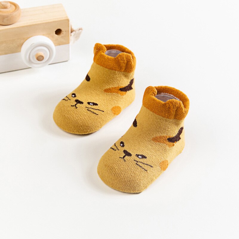 Schattige baby meisjes sokken antislip katoen zacht ondiepe mond lage kinder jongens sokken cartoon dier boot baby vloer sokken: Gele kat / 1-3 jaar