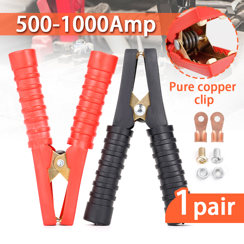 Terminal de pinzas de cocodrilo 500-1000A, conector de prueba de abrazadera de cocodrilo para batería eléctrica de coche de cobre para Cables de puente Boost, 2 uds.