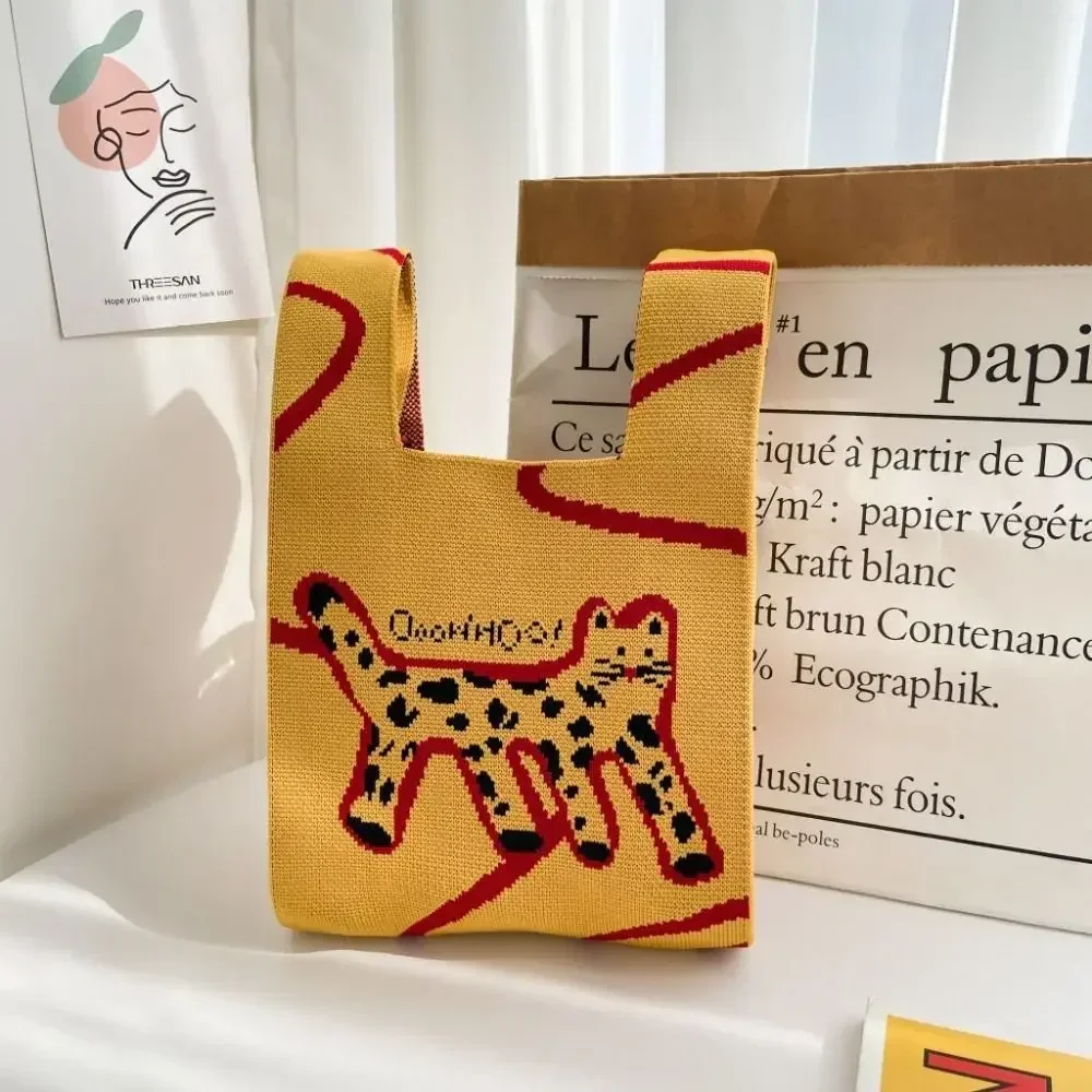 Katten Gebreide Handtas Mode Gebreide Handgemaakte Boodschappentassen Met Hoge Capaciteit Knoop Pols Tas Meisjes