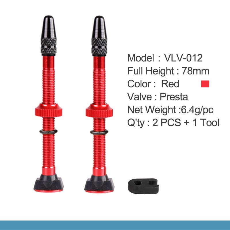 Deemount 2PCS Bicycle Tubeless Tire Presta Valve 78mm Alloy Stem Brass Core For Mountain Road Bikes W/ Alloy Cap &amp; Tool: 78mm Red 1 Pair